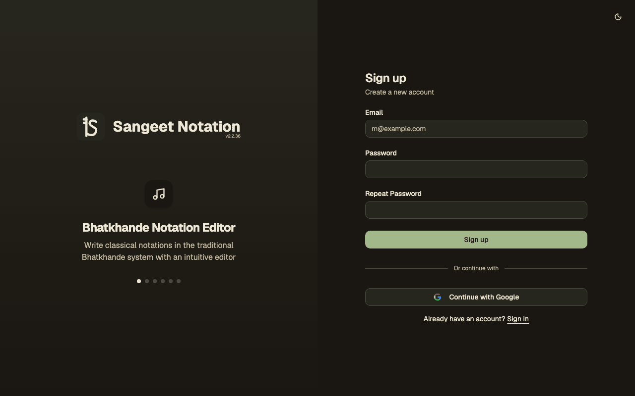 Sign up page