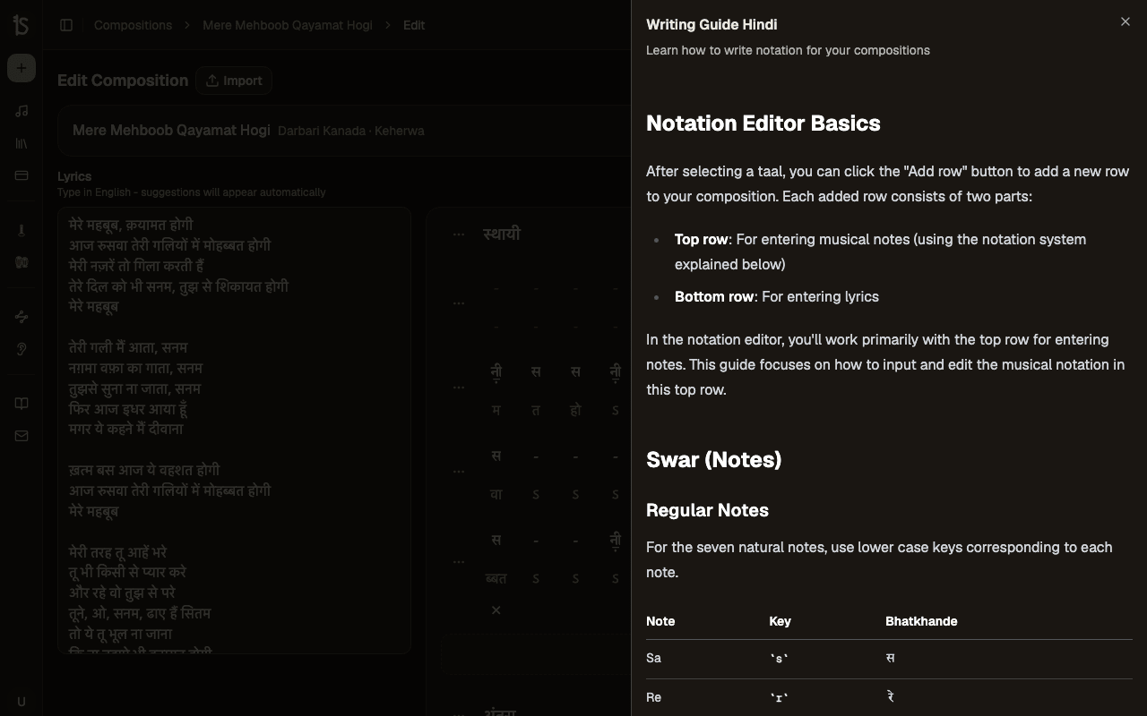 Notation guide sheet with reference