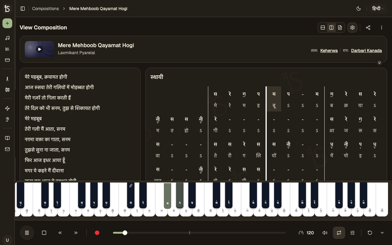 Keyboard visualizer with highlighted notes
