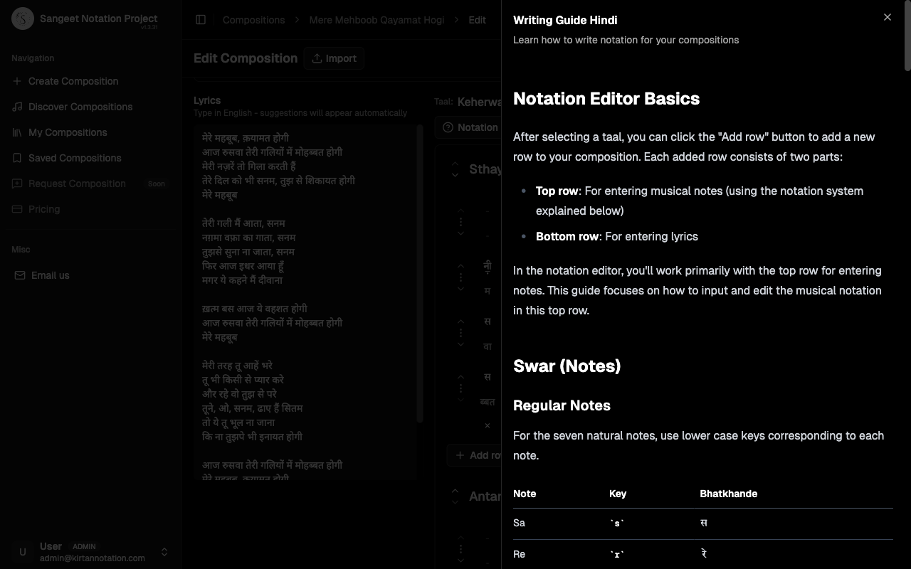 Notation guide sheet with reference