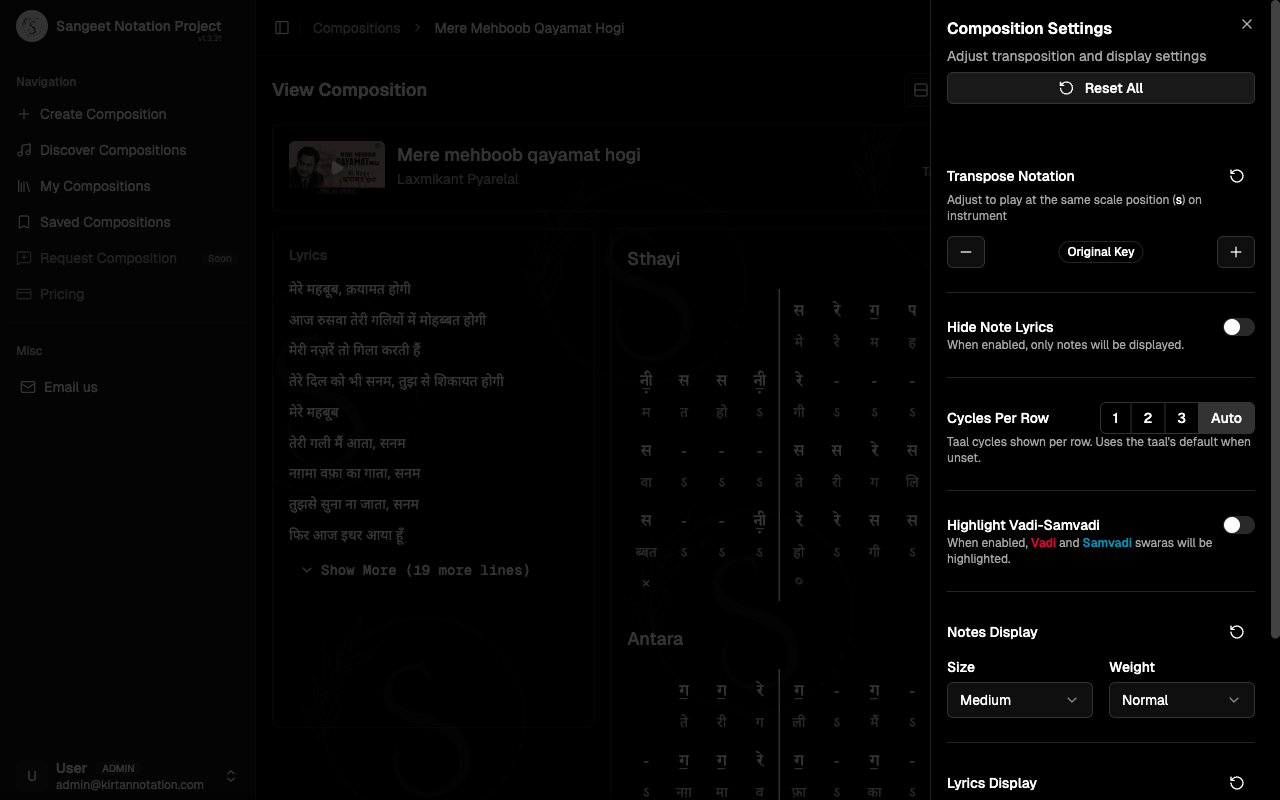 Composition settings panel