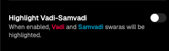 Notation with Vadi and Samvadi notes highlighted