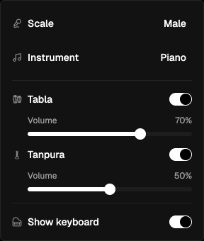 Practice tools with tabla and tanpura controls