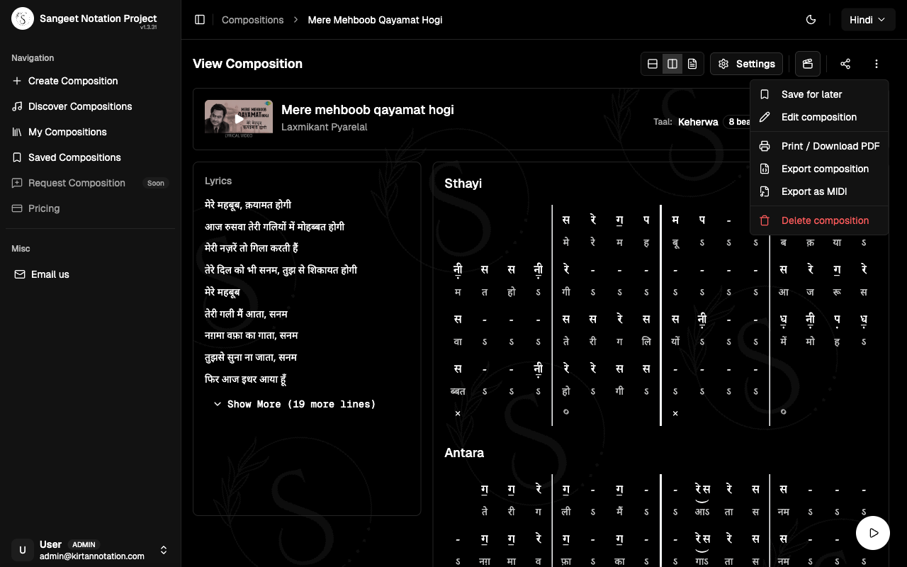 Expanded actions dropdown menu