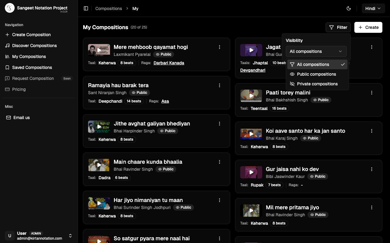 Visibility filter dropdown