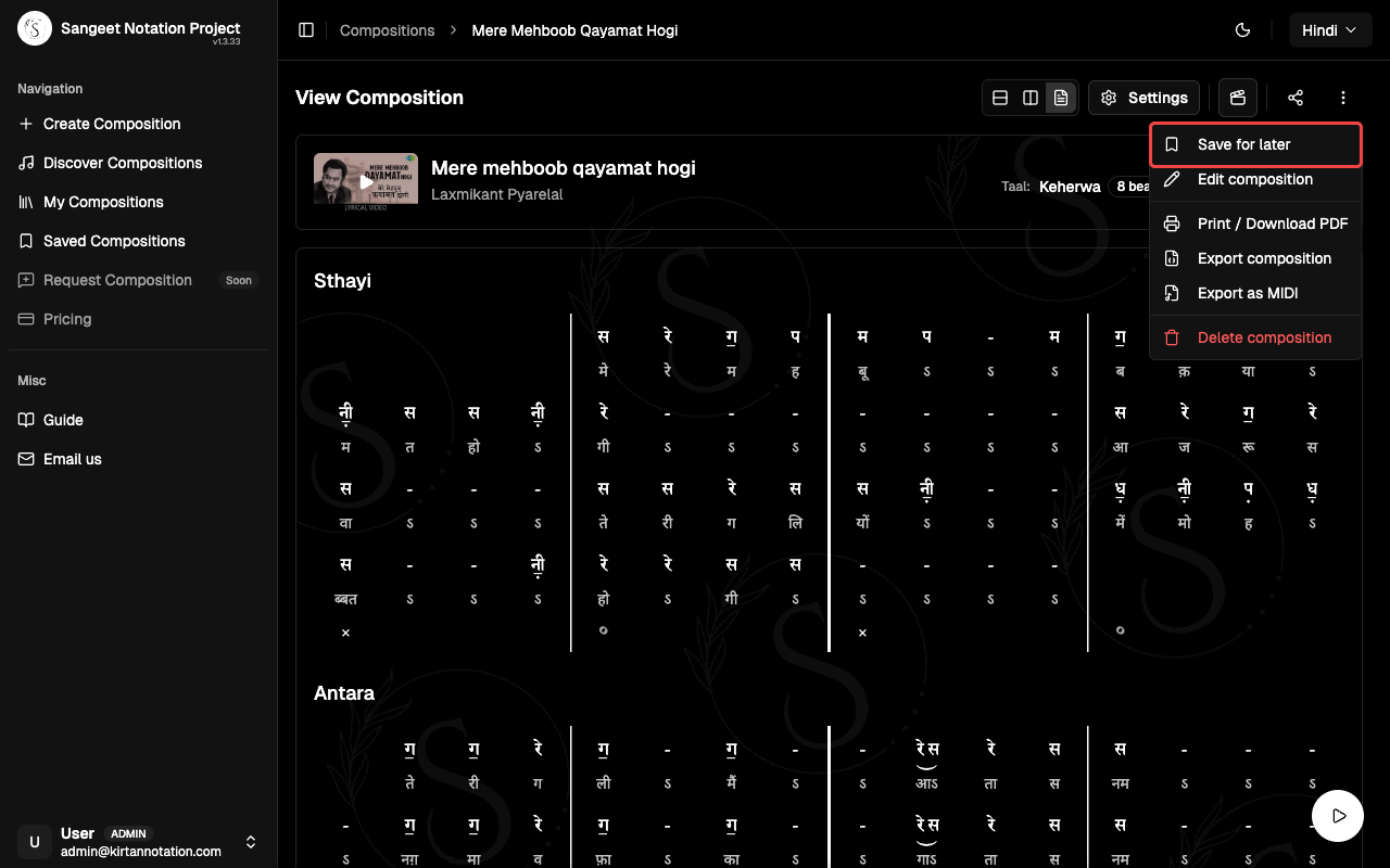 Save for later button in actions menu